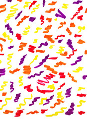 Abstract background with multi-colored hand-drawn random zigzags and curls