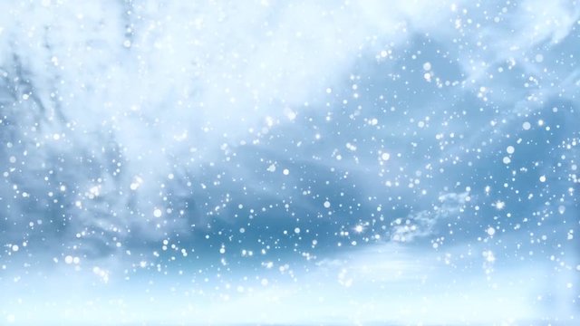 Blue christmas looped background with snowflakes and clouds