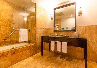 Fototapeta na wymiar A spacious bathroom in a luxury hotel in the center of Mexico City