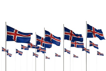 nice any feast flag 3d illustration. - Iceland isolated flags placed in row with soft focus and place for your content