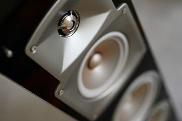 Column loudspeaker with tweeter, center and two woofers.