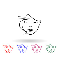 Wrinkles on the forehead multi color icon. Simple outline, thin line vector of antiaging icons for ui and ux, website or mobile application