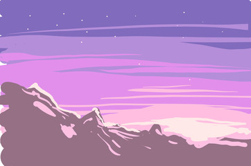 Vector of sunrise or sunset winter landscape on mountains