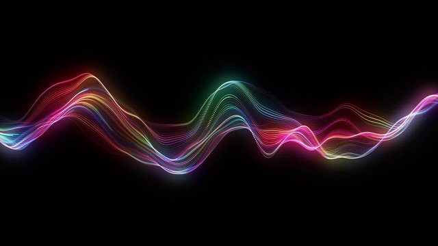 4K video. Lines abstract. Looped animation. Wave pattern. Dotted lines. Neon waves. particles background. Seamless loop. Blue gradient