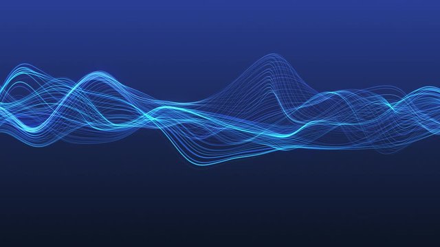 4K video. Lines abstract. Looped animation. Wave pattern. Dotted lines. Neon waves. particles background. Seamless loop. Blue gradient 3840x2160