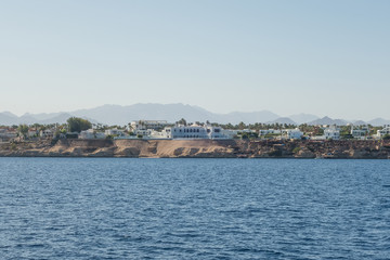 Fototapeta premium Red sea Sinai mountains sea panoramic landscape Sharm El Sheikh in Egypt