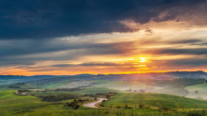 Beautiful Tuscany landscape at sunrise, Italy