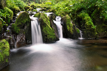 Fototapeta na wymiar Small waterfall on the river with rocks.
