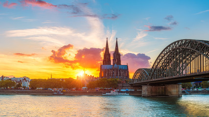 View on Cologne cathedral at sunset