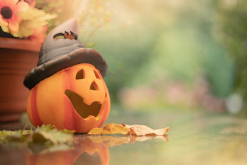 Halloween-Kürbis auf Gartentisch 24