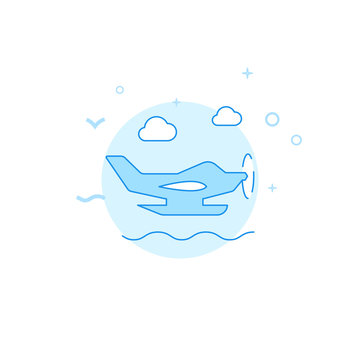 recommend clip art: Seaplane, hydroplane flat vector icon. Filled line style. Blue monochrome design. Editable stroke