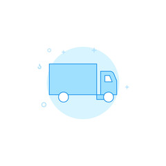 Delivery van, truck flat vector icon. Filled line style. Blue monochrome design. Editable stroke