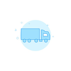 Truck, autotruck flat vector icon. Filled line style. Blue monochrome design. Editable stroke