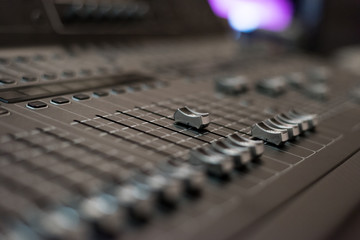 Audio sound mixer console. Audio mixer, music equipment. broadcasting tools, mixer, synthesizer....