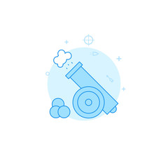 Vintage gun with cores vector icon. Flat illustration. Filled line style. Blue monochrome design. Editable stroke. Adjust line weight.