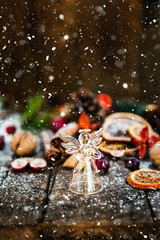 Fototapeta na wymiar Xmas Symbols such as snow, nuts, and berries