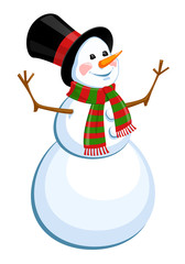 Cheerful snowman in a hat. Isolated on a white background. Vector illustration.