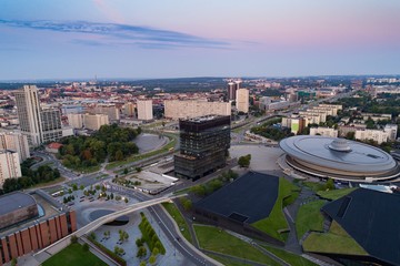 Fototapeta premium Aerial drone view on Katowice at early morning. Katowice in capital and the largest city of Silesia voivodeship.