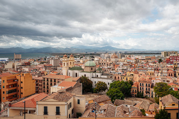 Naklejka na ściany i meble CAGLIARI, ITALY /OCTOBER 2019: Areal panoramic view of the old city
