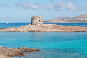 STINTINO, SARDINIA / OCTIBER 2019: View of the wonderful beach by the Asinara island