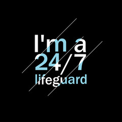 The inscription I am a 24-hour lifeguard for printing on clothes for rescuers. Stylish inscription with slice effect about the call for help. Bright design with broken text effect for t-shirts.
