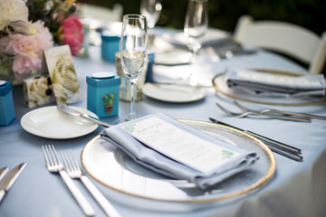 overhead view of beautiful wedding table decor set up
