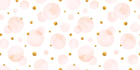 Fototapete Babyzimmer Aquarell nahtloses Muster mit Blasen in Pastellfarben und goldenem Konfetti.
