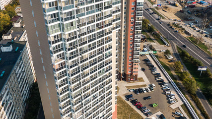 Khabarovsk shopping center Brosko mall the view from the top. filmed with a drone. amur river....