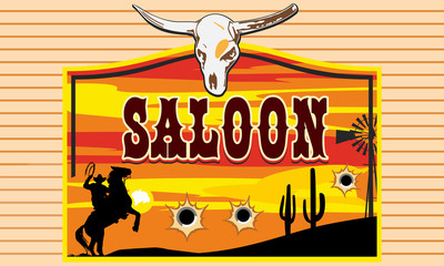 Vintage signboard wild wild west. Old america. Cowboys with guns