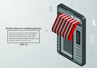 Vector illustration concept Online shop on mobile phones eps10.