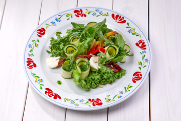 zucchini rolls with fresh salad