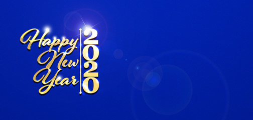 biglietto con scritte 3d oro happy new year 2020 su fondo blu con spazio per scrivere