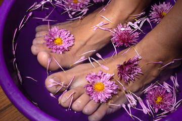 fragrant flower foot bath at night Asian spa salon