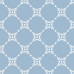 Blue and white geometric seamless pattern with circles, tiles, delicate grid