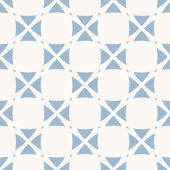 Fototapeta premium Vector blue and white abstract geometric seamless pattern with floral shapes