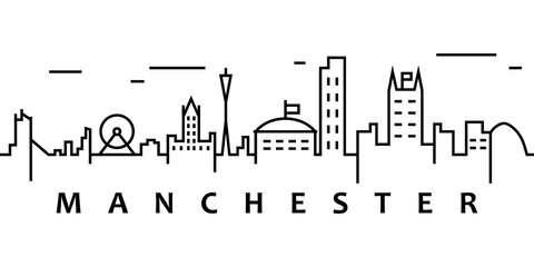 Manchester cityscape illustration. Simple line, outline vector of city landscape icons for ui and ux, website or mobile application on white background