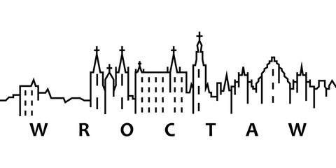 Fototapeta premium Wroctaw cityscape illustration. Simple line, outline vector of city landscape icons for ui and ux, website or mobile application on white background