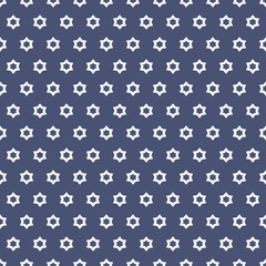 Vector geometric ornamental seamless pattern with stars. Deep blue and white