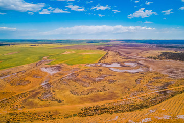 Fototapeta na wymiar Agricultural land meeting the desert in Australia - aerial view