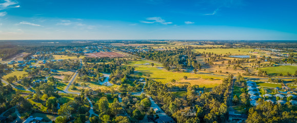 Australian countryside at sunset near Moama, NSW - aerial panorama