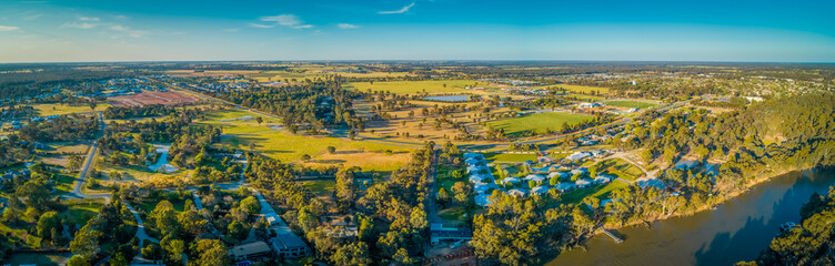 Wide aerial panoramic landscape of Moama in New South Wales, Australia