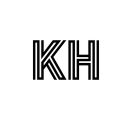 Initial two letter black line shape logo vector KH