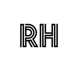 Initial two letter black line shape logo vector RH