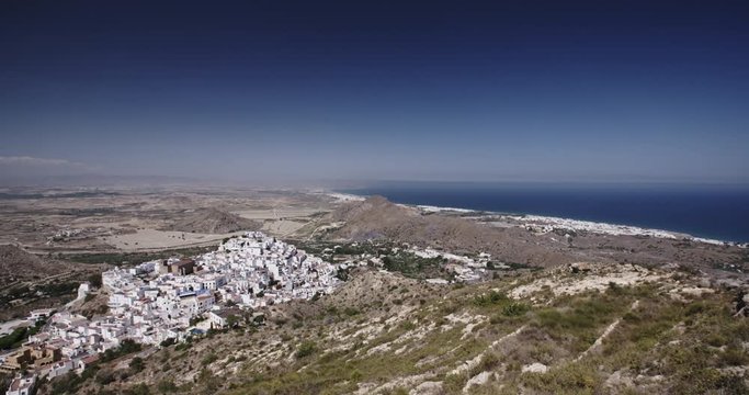 Hilltop view of the town of Mojacar in Andalusia, Spain by summer.