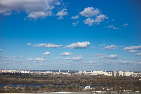 City Landscape Panorama. View of Dniper River. Kyiv (Kiev), Ukraine