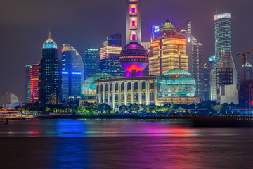 Shanghai city skyline, Panoramic view of shanghai city skyline and Huangpu river, Shanghai China