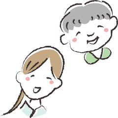 Fototapeta premium 手描き風 おばあちゃん 笑顔 介護 家族
