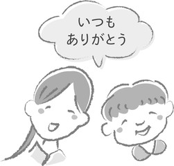 手描き風　おばあちゃん　いつも　ありがとう　メッセージ　白黒　吹き出し　敬老の日　介護　家族