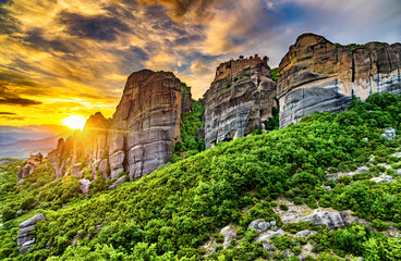 Sunset at Meteora in Greece