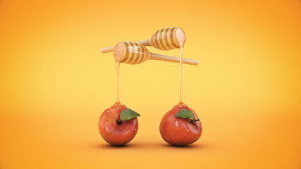 honey and apple. 3d rendering